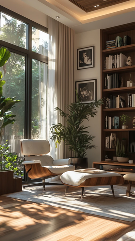 书桌椅书架绿植角落