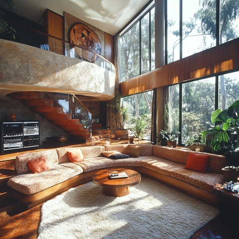 下沉式客厅金属楼梯大窗户