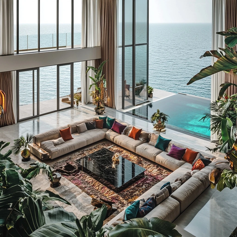 奢华客厅热带植物艺术装饰