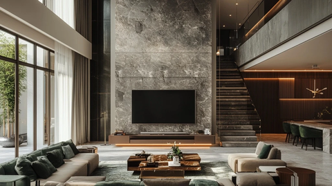 大理石客厅电视墙高天花板