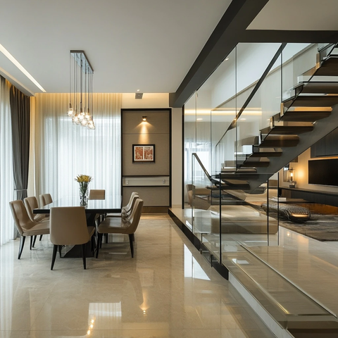 金属楼梯玻璃隔断客厅餐厅