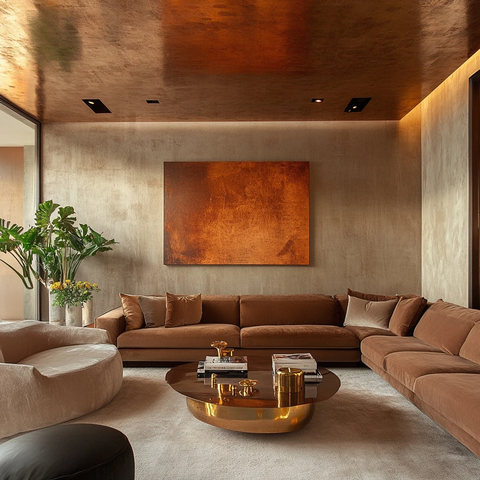 铜质沙发与高天花板客厅