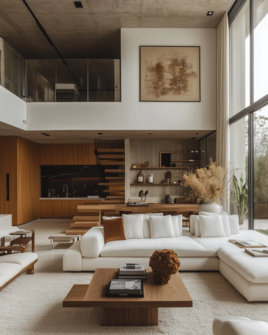 白色沙发全景窗玻璃隔断