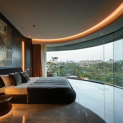 弧形卧室弧形玻璃墙