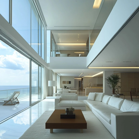 白色玻璃客厅天空视野