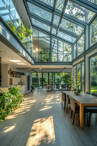 斜顶玻璃温室内部空间