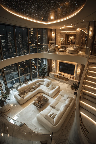 豪华客厅吊灯螺旋楼梯