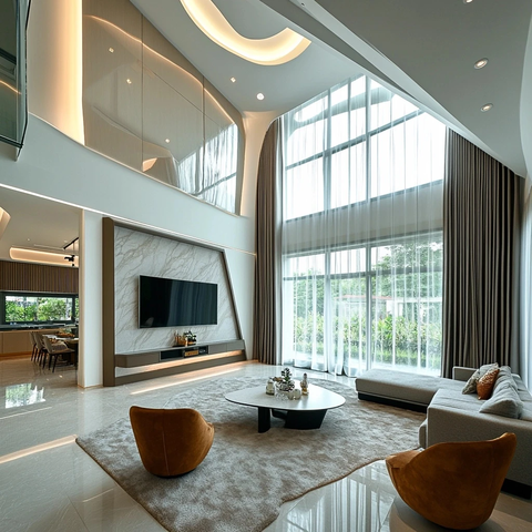 现代客厅电视墙地毯窗帘