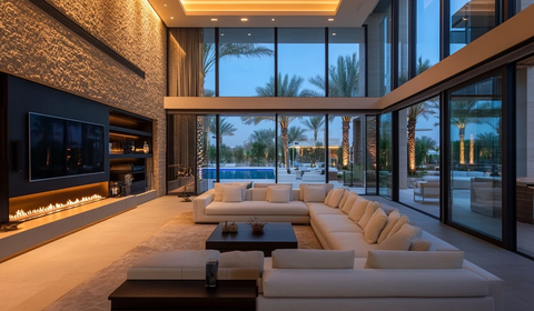 白色沙发与落地窗设计