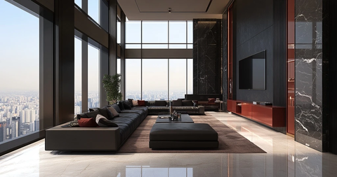 豪华现代客厅城市视野