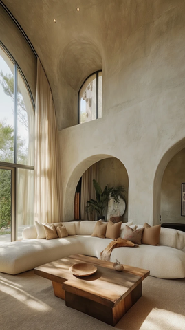 混凝土墙自然光暖色窗帘