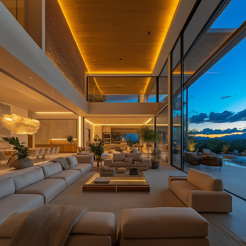 双层天花客厅黄昏景象