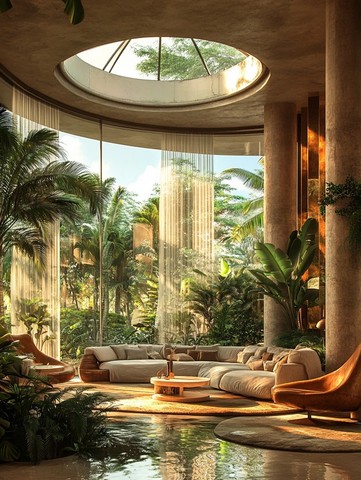 圆形玻璃屋顶酒店客厅设计