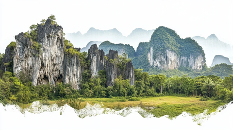 独特喀斯特地貌山林风景全景