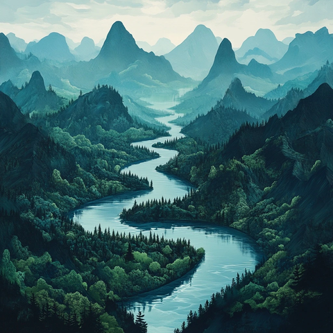 山间蜿蜒河流的自然风景