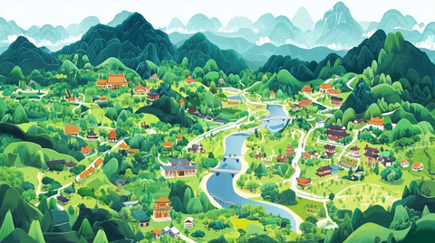 山间村落风光山水环绕的世外桃源