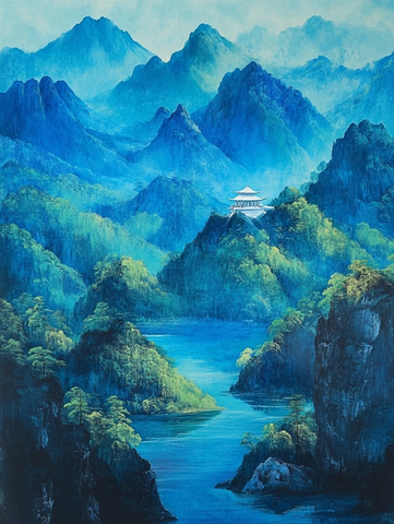 山间楼阁的秀丽自然风景
