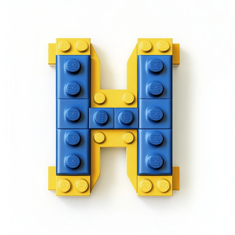 乐高积木风格蓝色黄色字母