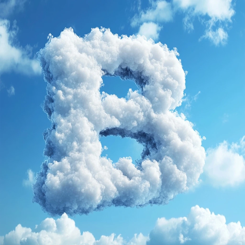 云朵组成的字母浮在蓝天