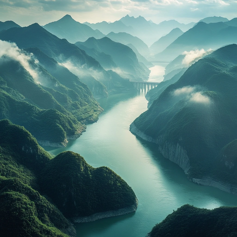 山间河流的壮阔全景