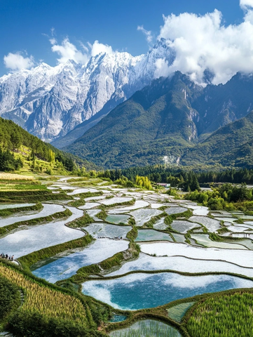 山间壮丽梯田景观的自然风貌