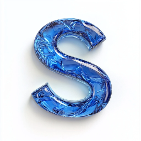 蓝色玻璃字母的阴影