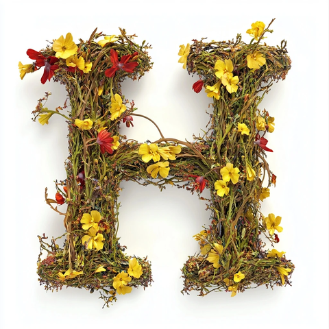 红色黄色花朵构成的字母