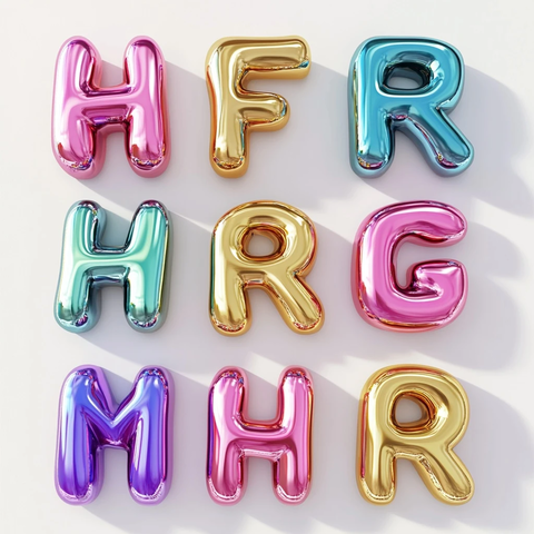 英语字母金属质感渲染