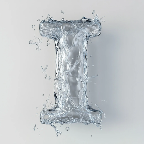 水构成的字母与波纹