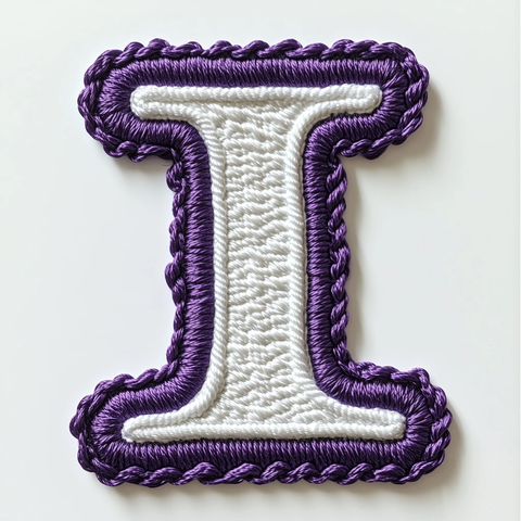 紫色链针白色实心刺绣徽章