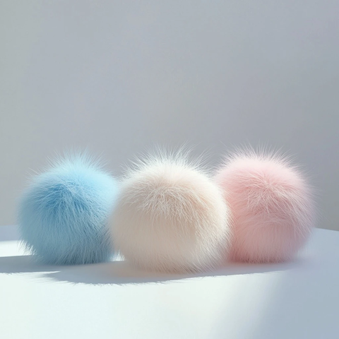 蓝粉奶油色长毛绒球静置