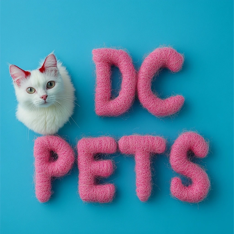 粉色毛线字母与蓝底白猫