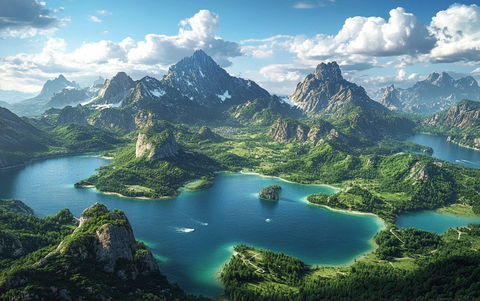 山水相依的自然景观鸟瞰全景