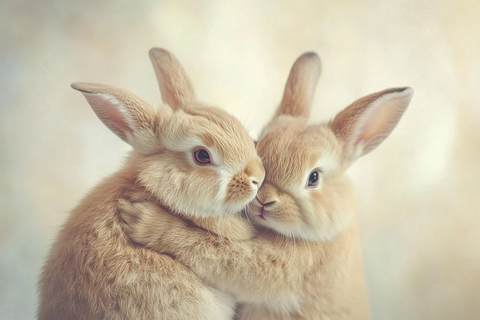 兔子拥抱相互依偎