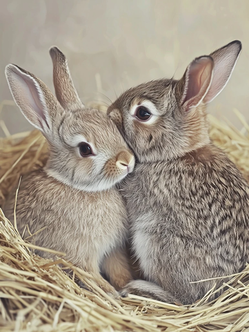 灰色与米色兔子草窝肖像
