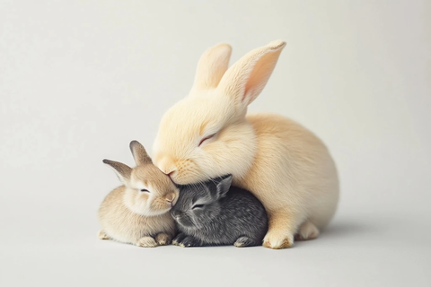 黄兔抱小兔黑白灰