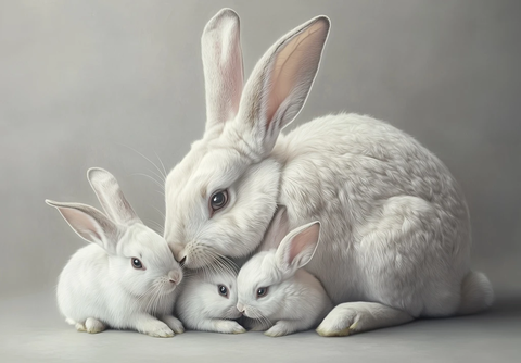 母兔与幼兔工作室亲密互动