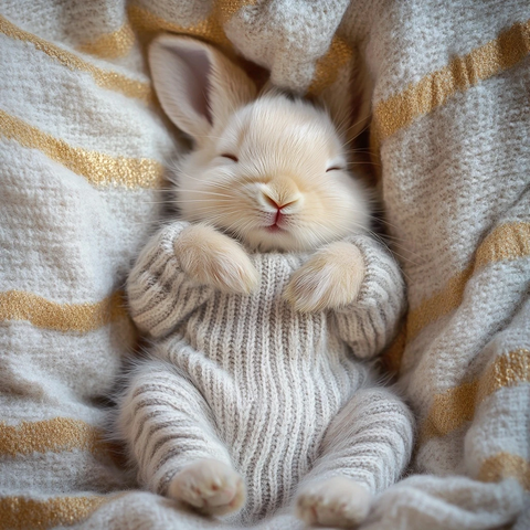 兔子宝宝躺条纹连体衣毯子