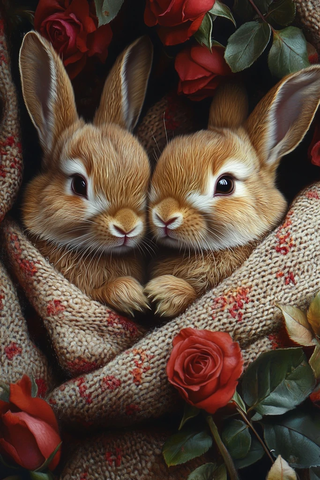 兔子毛毯上的玫瑰
