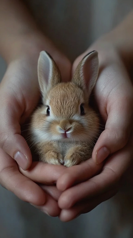 手掌上的小兔子休憩