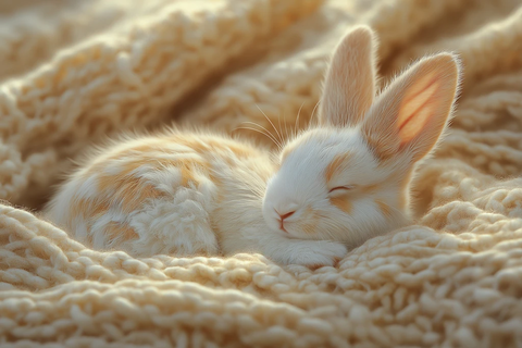 白兔蜷缩轻柔阳光下
