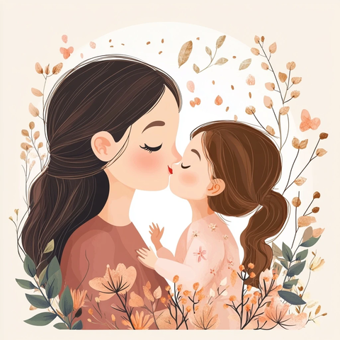 女孩母亲节亲吻母亲