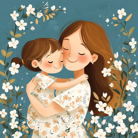 母女相拥庆祝母亲节