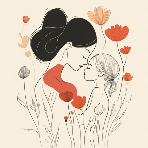 母亲节简约线条插画