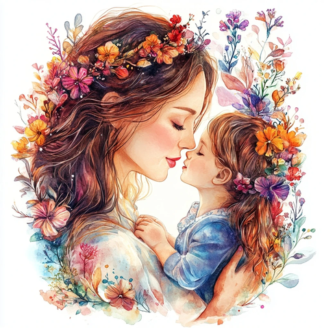 母女相拥花海中