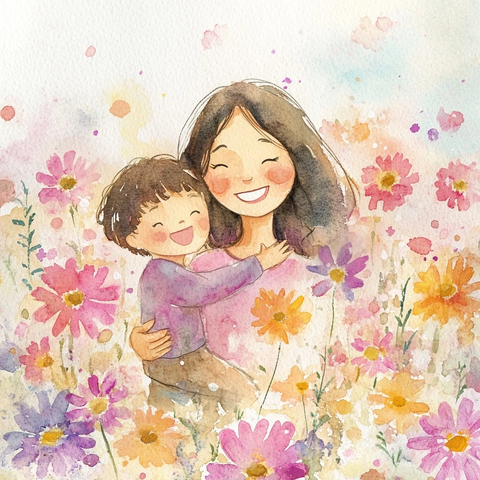 温柔母子笑颜花间