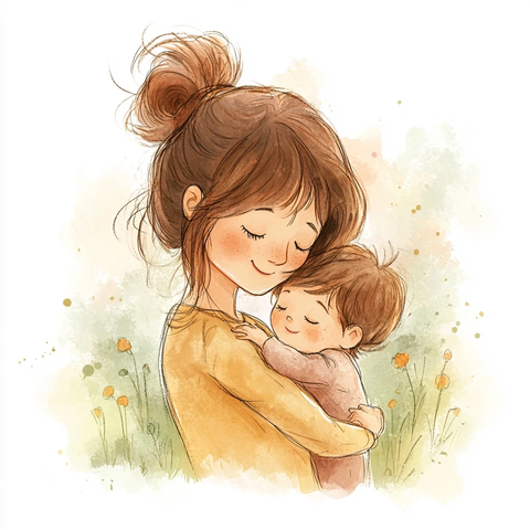 母亲拥抱幼儿花园插画