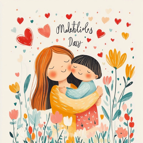 母亲节快乐母子温馨拥抱