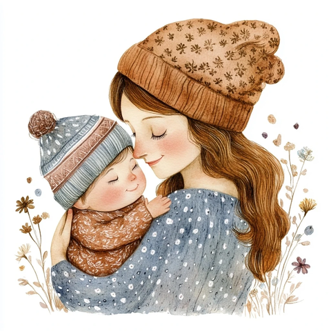 妈妈抱宝宝温馨舒适插画