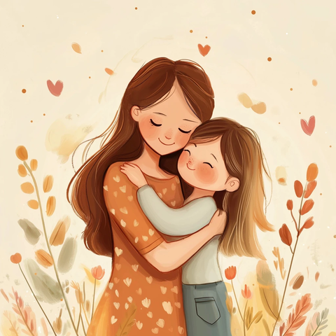 母女拥抱温馨瞬间
